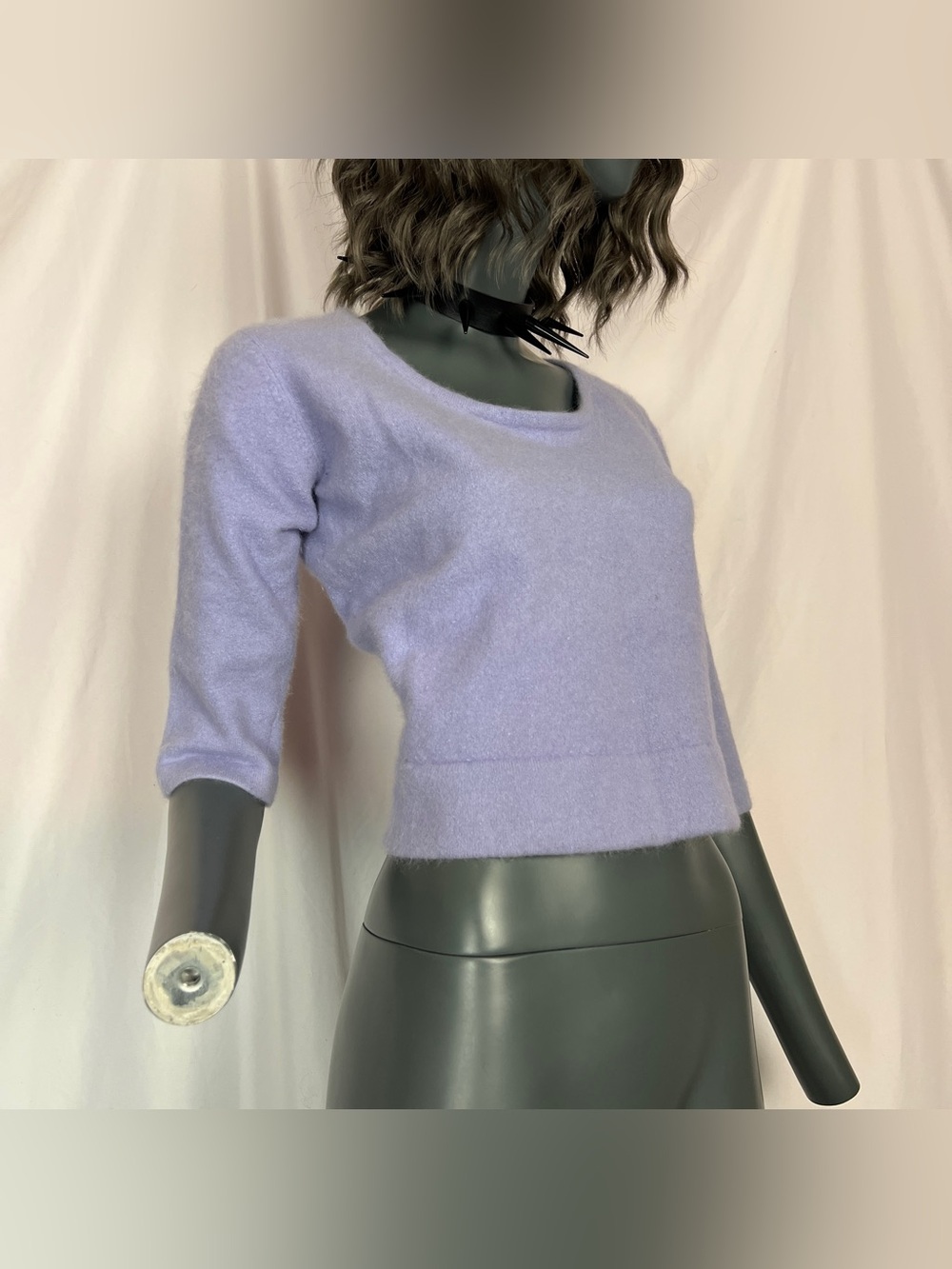Vintage 90s Lavender Pastel Angora Rabbit Fur Cropped Sweater